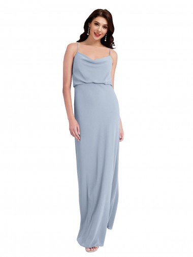 Cheap Draped Cowl Neck Long Crepe Bridesmaid Dress with Spaghetti Straps UK