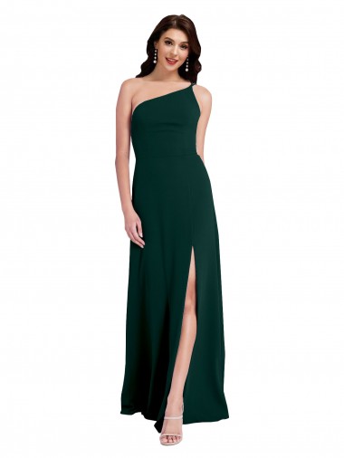 Cheap A-Line Slim One Shoulder Crepe Bridesmaid Dress with Asymmetrical Straps and Side Slit UK