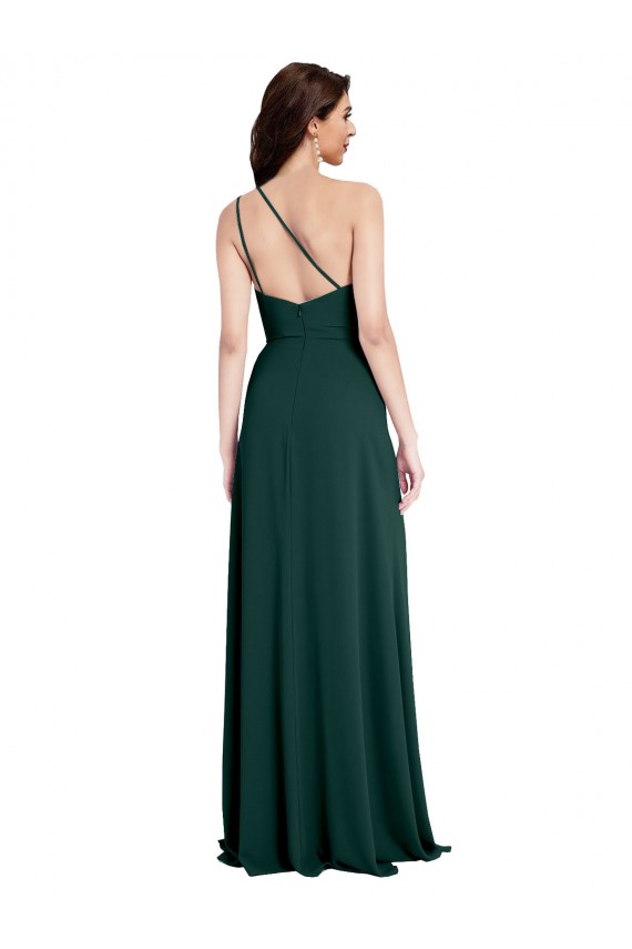 A-Line Slim One Shoulder Crepe Bridesmaid Dress with Asymmetrical Straps and Side Slit