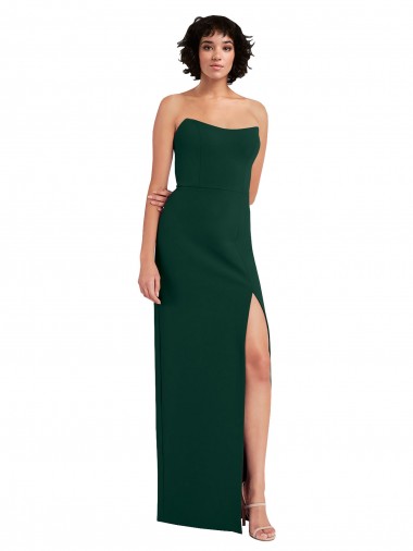 Cheap Scooped Strapless Neckline Crepe Bridesmaid Dress with Side Slit UK