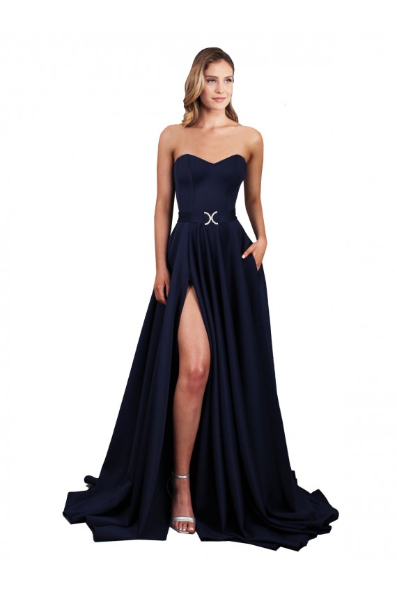 Sweetheart Neckline Low Back Long Crepe Bridesmaid Dress with High Leg Spit