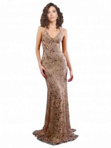 Cheap Floral Patterned Backless V-Neckline Sequin Bridesmaid Dress UK