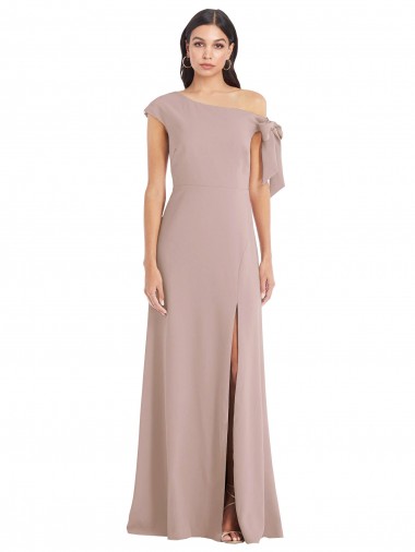 Cheap Off the Shoulder Tie Detail Maxi Bridesmaid Dress with Front Slit UK