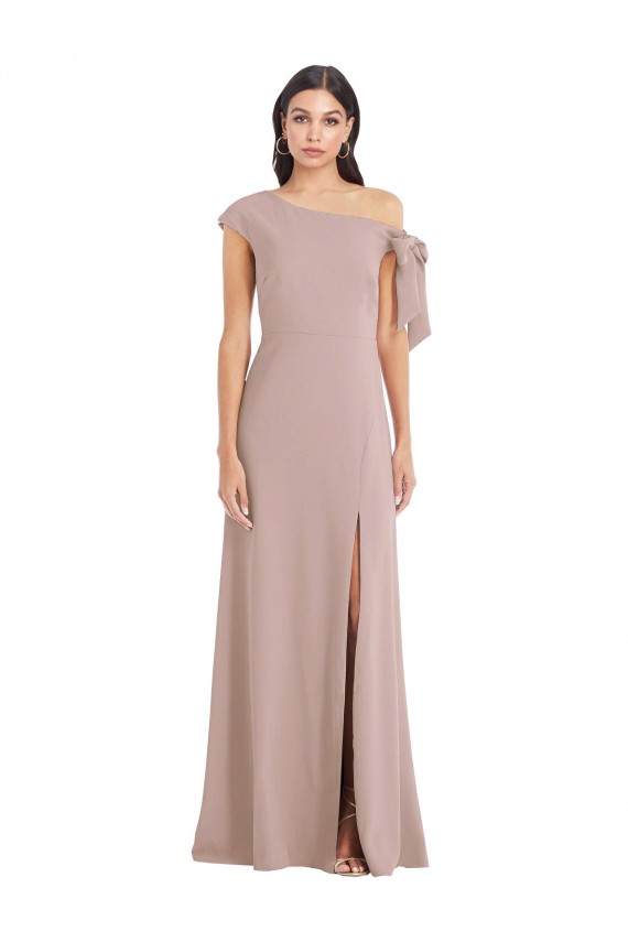 Off the Shoulder Tie Detail Maxi Bridesmaid Dress with Front Slit