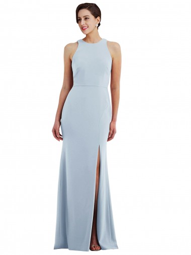 Cheap Cutout Open Back Halter Maxi Bridesmaid Dress with Scarf Tie UK