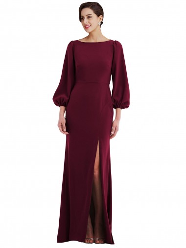 Cheap Bishop Sleeve Open Back Trumpet Bridesmaid Dress with Scarf Tie UK