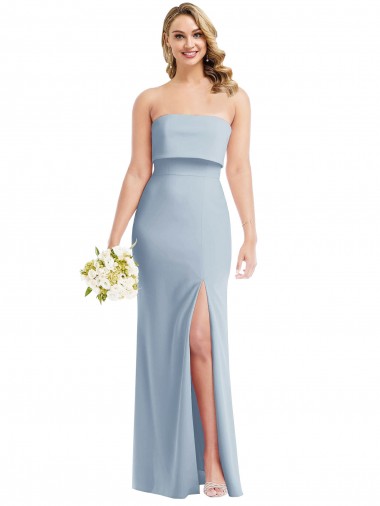 Cheap Strapless Overlay Bodice Crepe Maxi Bridesmaid Dress with Front Slit UK