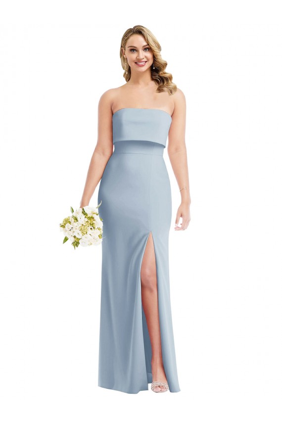 Strapless Overlay Bodice Crepe Maxi Bridesmaid Dress with Front Slit