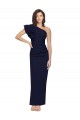 Ruched Floor Length Long Crepe Bridesmaid Dress with Shoulder Ruffles