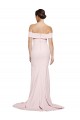 Off Shoulder Long Crepe Bridesmaid Dress with Straight Neckline and Side Split