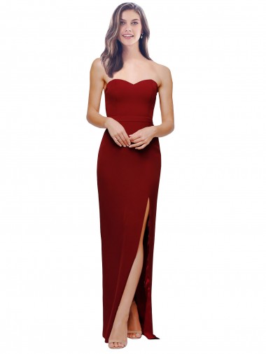 Cheap Straight Pencil Skirt Long Sweetheart Crepe Bridesmaid Dress with High Side Split UK