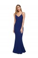 Full Length V-Neckline Crepe Bridesmaid Dress with Thin Straps and Fulted Skirt