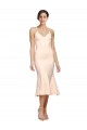 Midi Length V-Neckline Crepe Bridesmaid Dress with Thin Straps and Fulted Skirt