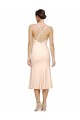 Midi Length V-Neckline Crepe Bridesmaid Dress with Thin Straps and Fulted Skirt