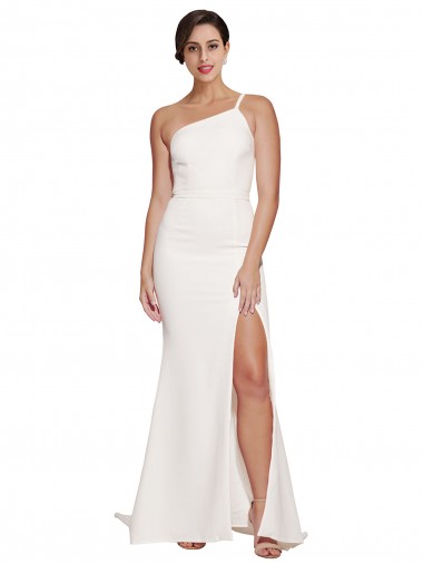 Cheap Long Sweep Train Crepe Bridesmaid Dress with Side Split and One Strap UK