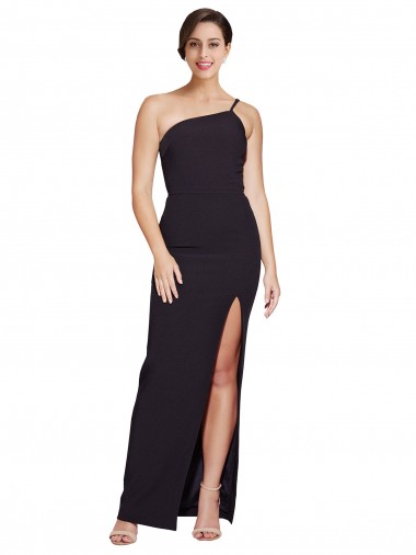 Cheap Long Floor Length Crepe Bridesmaid Dress with Side Split and One Strap UK