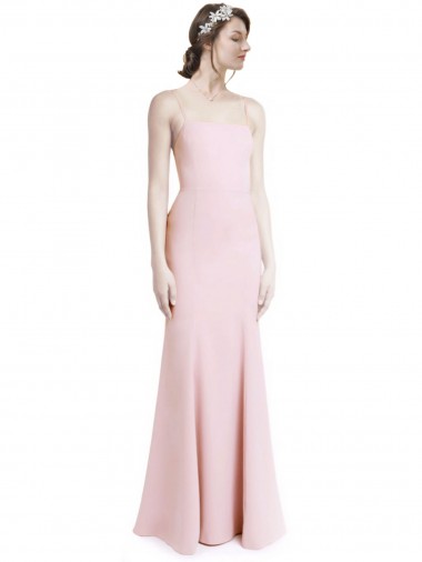Cheap Square Neck Criss Cross Open Back Slim Crepe Bridesmaid Dress with Spaghetti Straps UK