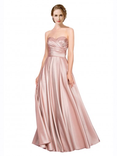 Cheap Long Plated Strapless Sweetheat Stretch Satin Bridesmaid Dress UK