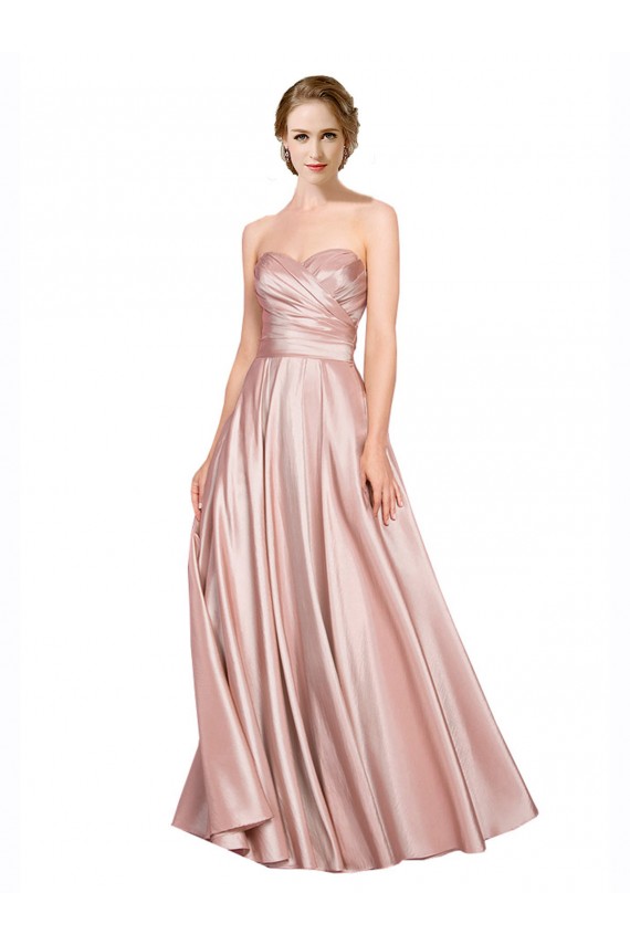 Long Plated Strapless Sweetheat Stretch Satin Bridesmaid Dress