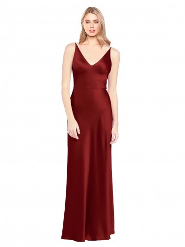 Cheap Full Length Long Stretch Satin Slip Bridesmaid Dress V-Back UK