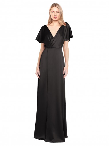 Cheap Cap Sleeves Open Back Long Stretch Satin Bridesmaid Dress UK