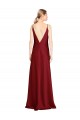 Floor Length Deep V-Back Stretch Satin Bridesmaid Dress with Front Slit