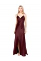 Sleek Spaghetti Straps V-Neck Stretch Satin Bridesmaid Dress with Center Front Slit