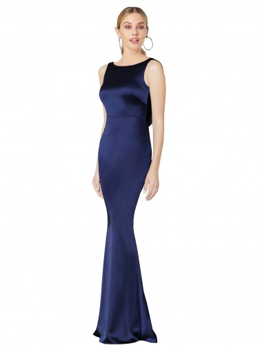 Cheap Sheath High Neck Stretch Satin Bridesmaid Dress Low Back UK
