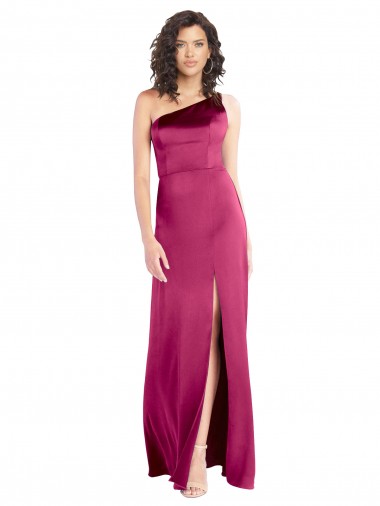 Cheap Sleek One Shoulder A-Line Long Stretch Satin Bridesmaid Dress with Spaghetti Straps Back UK