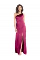 Sleek One Shoulder A-Line Long Stretch Satin Bridesmaid Dress with Spaghetti Straps Back