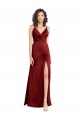 Faux Surplice Neckline Long Slim A-Line Stretch Satin Bridesmaid Dress