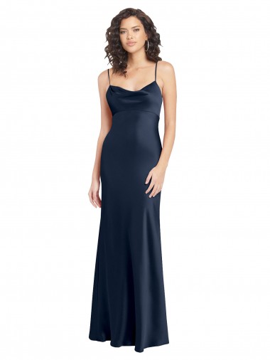 Cheap Cowl Neck Long Empire Waist Stretch Satin Bridesmaid Dress with Open Back UK