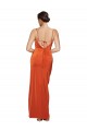 Front Cowl Neck Long Floor Length Stretch Satin Bridesmaid Dress with High Side Split