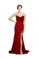 Cowl Front Neck Sweep Train Stretch Satin Bridesmaid Dress with High Side Split