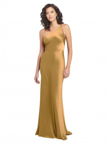 Cheap One Shoulder Long Floor Length Stretch Satin Slip Bridesmaid Dress UK