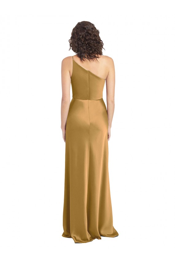 One Shoulder Long Floor Length Stretch Satin Slip Bridesmaid Dress