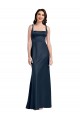 Square Neck A-Line Long Stretch Satin Bridesmaid Dress with Wide Straps