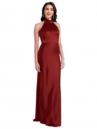 Cheap Backless Halter Long Stretch Satin Bridesmaid Dress UK