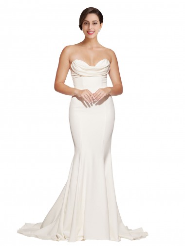 Cheap Strapless Cowl Neck Sweep Train Stretch Satin Bridesmaid Dress UK