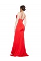 Low Back Cowl Neck Stretch Satin Bridesmaid Dress with High Side Slit