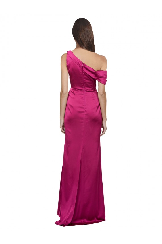Off the Shoulder Short Sleeves Stretch Satin Bridesmaid Dress with Side Slit