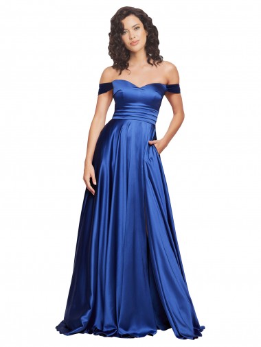 Cheap Off the Shoulder Sweetheart Stretch Satin Ball Gown Bridesmaid Dress UK