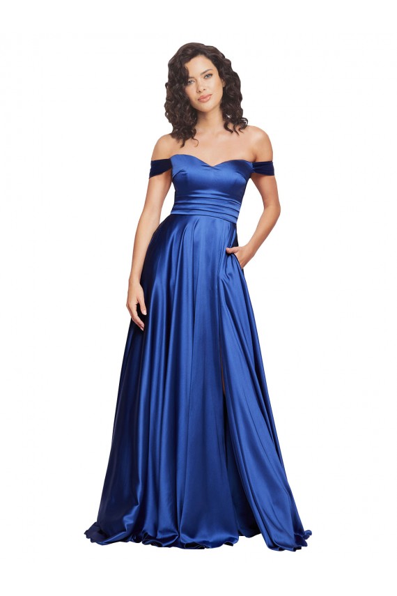 Off the Shoulder Sweetheart Stretch Satin Ball Gown Bridesmaid Dress