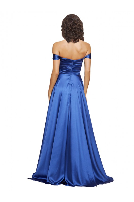 Off the Shoulder Sweetheart Stretch Satin Ball Gown Bridesmaid Dress