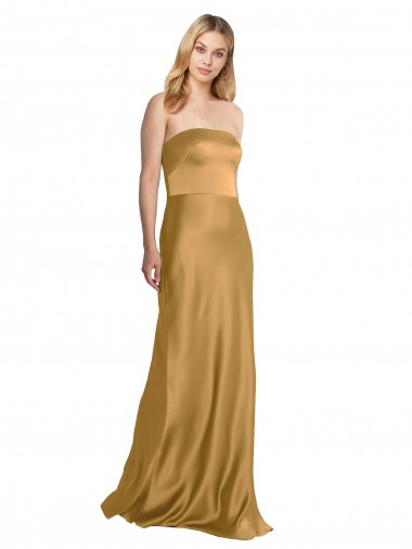 Cheap Sleek Strapless Long A-Line Stretch Satin Bridesmaid Dress UK