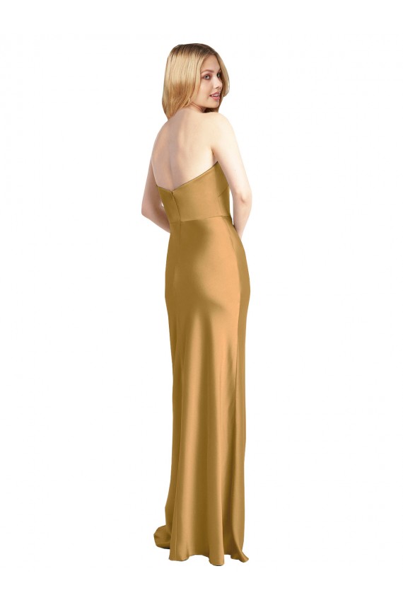 Sleek Strapless Long A-Line Stretch Satin Bridesmaid Dress