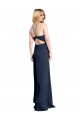 Halter Neckline Long Stretch Satin Bridesmaid Dress with Strappy Back and Side Slit