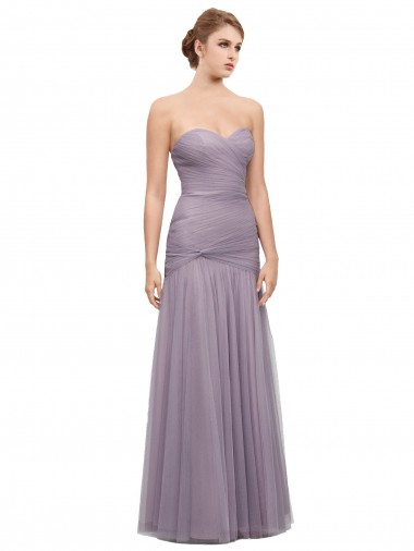 Cheap Draped Long Mermaid Sweetheart Tulle Bridesmaid Dress UK