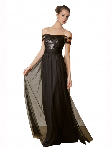 Cheap Off The Shoulder Sequined Lace Tulle Bridesmaid Dress UK