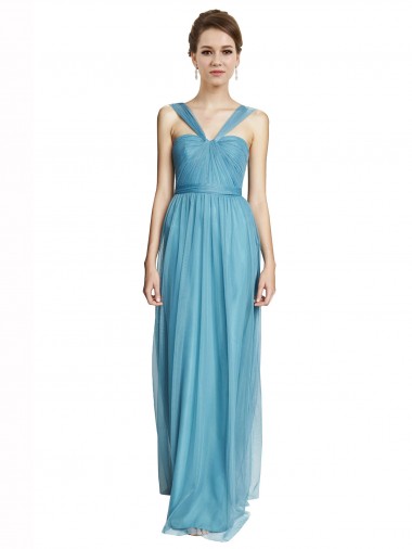 Cheap Floor Length Inverted V-Neck Tulle Bridesmaids Dress UK